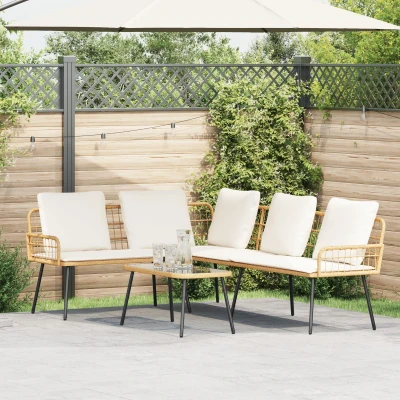 Afbeelding van vidaXL 2 delige tuinsofa set met kussens van natuurlijk poly rattan