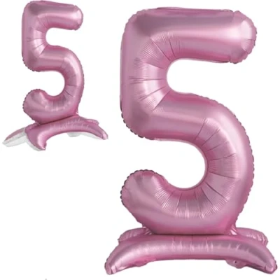 Afbeelding van Ballon 5ème Anniversaire Numéro 5 Rose Debout XXL Géant en Aluminium 82cm Decoration Fille de Deco pour Anniversaire.
