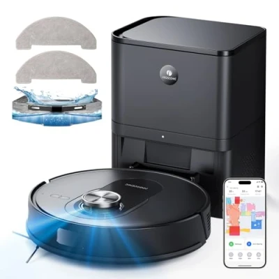 Image de Proscenic Q8 Max Robot aspirateur avec fonction de nettoyage, 6000 Pa 200 min, station d&#039;aspiration 3 l, sac à poussière navigation laser intelligente 5 cartes, contrôle via