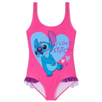 Afbeelding van Disney Badpak voor meisjes, eendelig, zwempak, ruches, zwemmen, strand, zwembad, kleding kinderen, jongeren, 2 14 jaar, Stitch, Ariel, Elsa, ijskoningin, Minnie, Roze Stitch