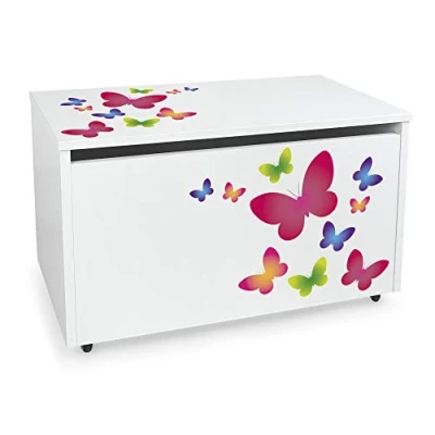 Afbeelding van leomark Witte houten bank met opbergvak voor speelgoed zitting, speelgoedkist op wielen, afmetingen: 71 x 40 46 cm (b d h)