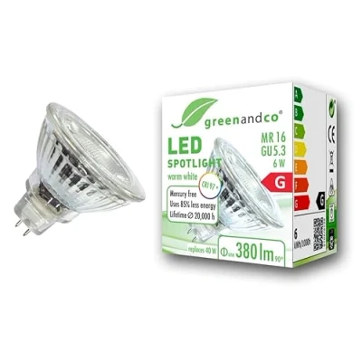 Afbeelding van greenandco® CRI 97+ 2700K 36 led spot GU5.3 MR16 6W komt overeen met 40 W, 380 lm, warmwit, SMD LED, 12 V AC/DC, glas, niet dimbaar
