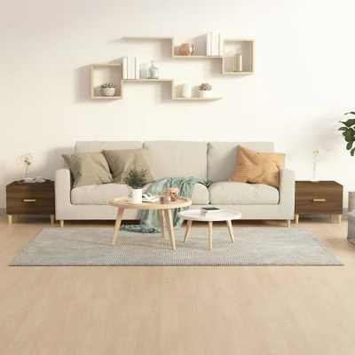 Afbeelding van Salontafels 2 st 50x50x40 cm bewerkt hout bruin eikenkleur