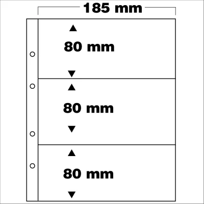 Afbeelding van Safe Safe, Premium, Bladen (4 rings) 3 vaks indeling (185x80 mm.) Transparant afm: 205x255 mm. per 5 st.