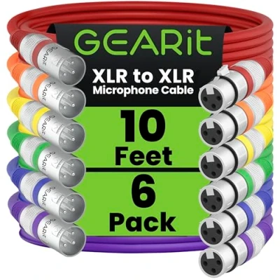 Afbeelding van GearIT 6 stuks XLR naar mannelijk vrouwelijk microfoonkabel 3 polige symmetrische afgeschermde kabel voor microfoonmixer, opnamestudio, podcasts, veelkleurig, m