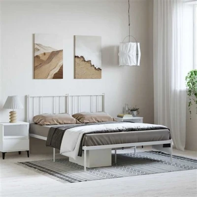 Image de vidaXL Cadre de lit métal avec tête blanc 135x190 cm