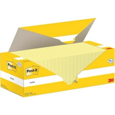 Afbeelding van Post it Notes 100 vel ft 76 x mm kanariegeel (canary yellow) 18 blokken + 6 GRATIS