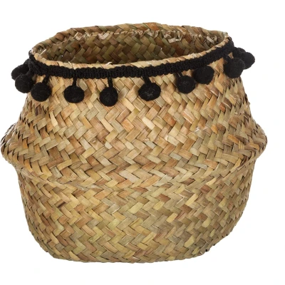 Afbeelding van Atmosphera Rieten opbergmand zwart pom Bloempot Zeegras D 16 cm