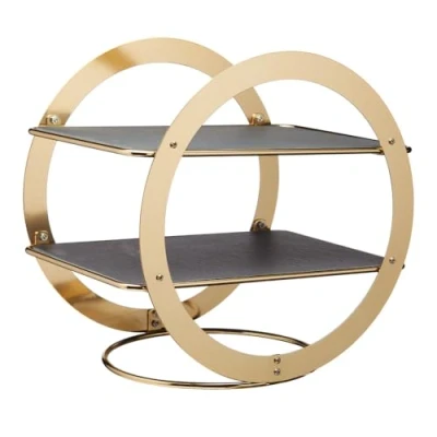 Afbeelding van Artesà Ronde 2 Laags Serveerstandaard met Leisteen Serveerschalen 31.5 x 22.5 30 cm (12.5&quot; 9&quot; 12&quot;) Messing Kleurig