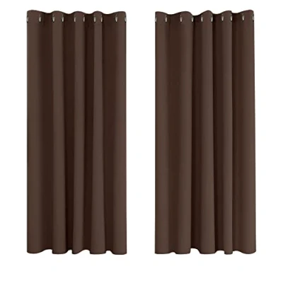 Afbeelding van Deconovo thermische verduisteringsgordijnen, modern design met oogjes, gordijnen voor jongesn slaapkamers, 168 x 138 cm (breedte hoogte), bruin, 2 stuks