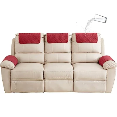 Afbeelding van GYHH Sofa Armsteun Cover, Hoofdsteunhoes voor Kantelbare Stoel Arm Gewatteerde Antislip Stoelhoes (Rood, 3 Seat Recliner 5 stuks)