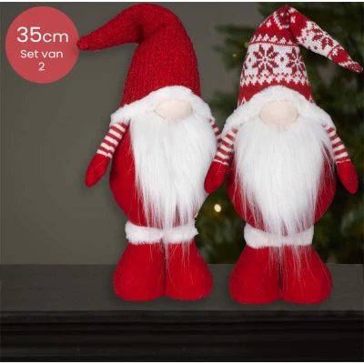 Afbeelding van Staande rode Gnomen duo met rood/witte muts 35(48)cm