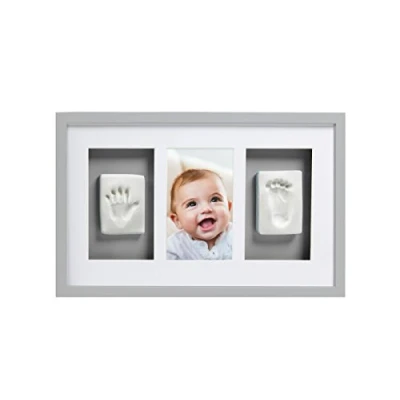 Afbeelding van Pearhead P63001 fotolijst baby afdruk deluxe grijs met hand en voetafdrukset