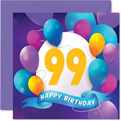 Afbeelding van Verjaardagskaart 99 jaar voor mannen en vrouwen Ballonfeest Verjaardagskaarten jaar, opa, oma, papa, mama, 145 mm x