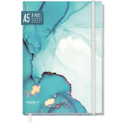 Afbeelding van Bullet Journal gestippeld A5 met elastische band, Smaragd Gold, 156 pagina&#039;s Notitieboekje gestippeld, dagboek van Trendstuff Häfft, duurzaam &amp; klimaatneutraal