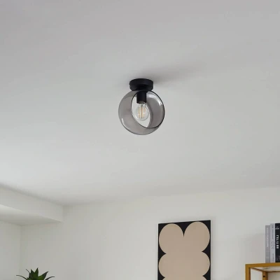 Afbeelding van Lindby plafondlamp 1licht Glas, ijzer H: 22.6 cm E27 rookgrijs, zwart