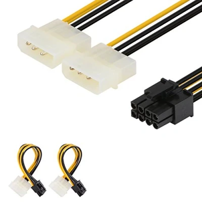 Afbeelding van J&amp;D 8 pins PCIe naar 2 x 4 LP4 Molex voedingskabeladapter (2 stuks), 6 inch / 15 cm, zwart