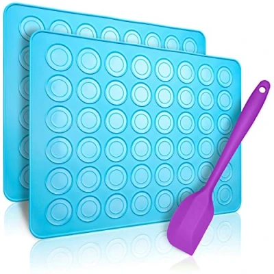 Afbeelding van Belmalia 2 x bakmat voor macarons van siliconen onberispelijke macarons, vorm met antiaanbaklaag + spatel, blauw