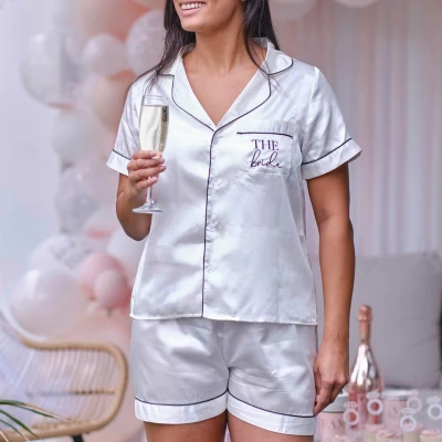 Afbeelding van Ginger Ray The Bride vrijgezellenfeest pyjama met korte mouwen, wit, XL, grote maat, Wit.