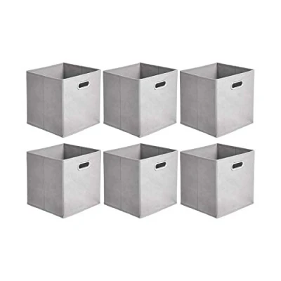 Afbeelding van Amazon Basics Set van 6 opvouwbare opbergkubussen stof met ovale ogen, lichtgrijs