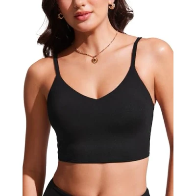 Afbeelding van CRZ YOGA Bikinitopjes voor dames, atletisch badpak met smalle verstelbare bandjes, zwart, maat 38, zwart.