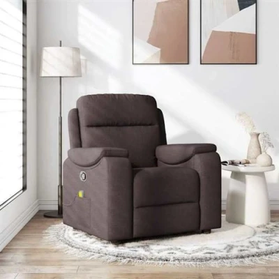 Image de vidaXL Fauteuil de massage inclinable Marron foncé Tissu4015695