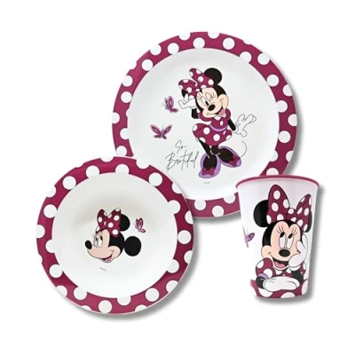 Afbeelding van Stor Minnie Mouse kinderserviesset, ontbijtservies, BPA vrij, serviesset voor babymeisjes, campingservies met kinderbord, mueslikom en