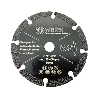 Afbeelding van WELLERWERKZEUGE Universeel diamantdoorslijpblad, compatibel met Bosch GWS 10,8 12 V 76 EC Professional mini accu haakse slijper van aluminium
