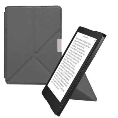 Afbeelding van kwmobile E reader hoesje geschikt voor Kobo Aura Edition 2 hoes Ereader flip case met standaard cover van kunstleer In antraciet