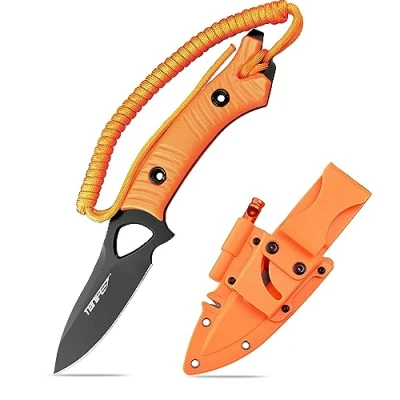 Afbeelding van TONIFE Explorer Vast mes met kunststof etui 8Cr14MoV lemmet survivalmes, glasvezelversterkte nylon handgreep voor buitenactiviteiten EDC campingmes (oranje+titaniumzwart)