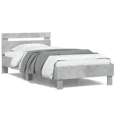 Afbeelding van Bedframe met hoofdbord en LED verlichting betongrijs 100x200 cm