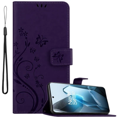 Afbeelding van Cadorabo Hoesje geschikt voor OnePlus 13 in BLOEMEN DONKER PAARS Beschermhoes bloemmotief met magnetische sluiting, standfunctie en kaartsleuven Book Case Cover Etui