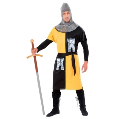Afbeelding van Widmann Middeleeuwse &amp; Renaissance Strijders Kostuum Strijder Van Het Geelkasteel Man Geel, Zwart, Zilver Large Carnavalskleding Verkleedkleding