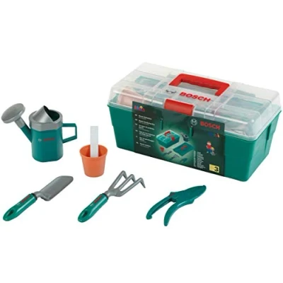 Afbeelding van Klein Toys Bosch tuin professionele tuinbox met uitneembaar inzetstuk schop, hark, gieter, snoeischaar en bloempot groen