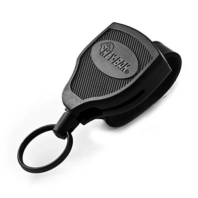Afbeelding van KEY BAK SUPER48 SD 368,5 g afsluitbare intrekbare sleutelhanger, 91,4 cm koord, zwarte polycarbonaat behuizing, leren riemgesp, oversized splitring