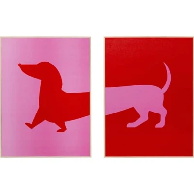 Afbeelding van Schilderij teckel rood en roze (2/Set) Kare Design