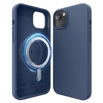Afbeelding van elago Magnetische siliconen hoes, compatibel met iPhone 14 Plus, alle MagSafe accessoires, ingewerkte magneten, hoogwaardige vloeibare (indigo denim)