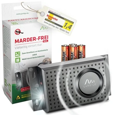 Afbeelding van GARDIGO® Ultrasone anti marterafweer dual mobiel knaagdierafweermiddel voor auto, huis, garage aansluiting op de 12 V autobatterij of batterijen knipperlicht.