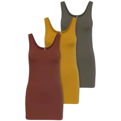 Afbeelding van ONLY 3 pack dames bovenstuk Basic Tank Tops wit, zwart, grijs, blauw, crème vrouwen shirt lang zomer Shirts Top 15201465, Kleurmix 3, XL