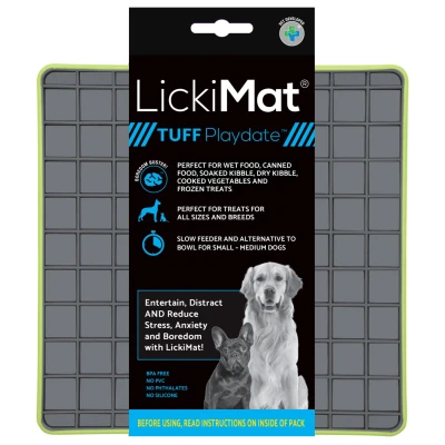 Afbeelding van Lickimat Playdate Tuff Reducerende Stress Voermat 20x20 cm Hondenvoerbak Appelgroen&amp;Grijs