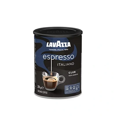Image de LAVAZZA Café Moulu Espresso Club italien 100% Arabica Équilibré &amp; Aromatique Intensité 6 Boîte Métal de 250 g
