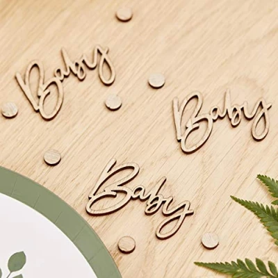 Afbeelding van Ginger Ray Botanical Baby Shower Houten confetti met Engelse opschrift, 45,7 x cm, beige
