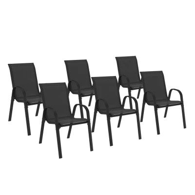 Afbeelding van Set van 6 LYMA tuinstoelen, metaal en textilene, zwart