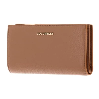 Afbeelding van COCCINELLE Leren Portemonnee Metallic Soft Wallet Skin Lichtbruin