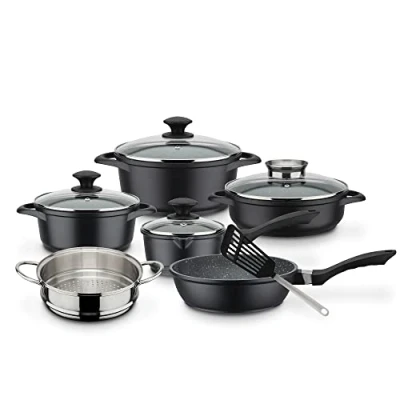 Afbeelding van GSW Gourmet Granit pannenset Hoogwaardige set bestaande uit potten, pannen en meer met deksel, ook voor inductie gegoten aluminium 10