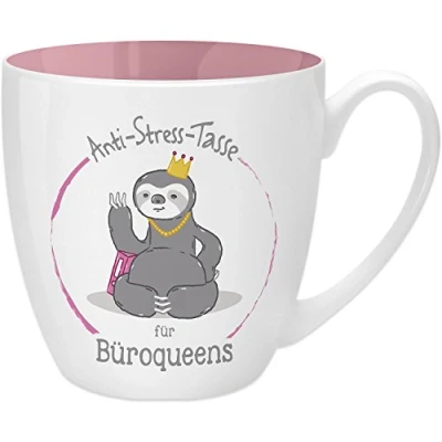 Afbeelding van Gruss &amp; Co 45488 anti stress mok voor office Queens 45 cl, cadeau New Bone China, roze, 9,5 cm