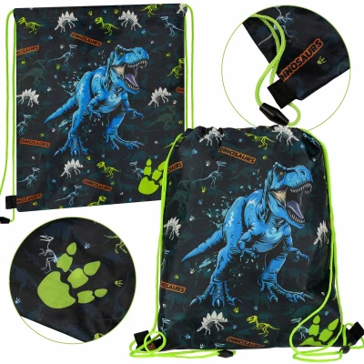 Afbeelding van Zwarte schoenentas, lichamelijke opvoeding, Dinosaurus schoudertas voor jongen 32x38 cm