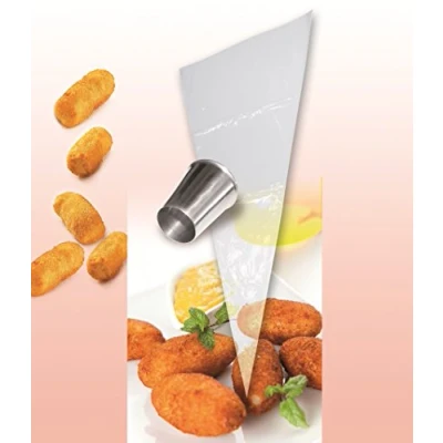 Afbeelding van Fackelmann Droogvoer set, bevat 10 wegwerpmouwen en 1 roestvrijstalen opzetstuk, handgrepen voor brokken 55 x 33 cm, opzetstuk Ø 3,6 2,5 baksteel, churrosteel