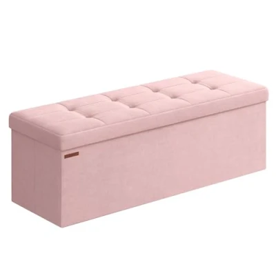 Afbeelding van SONGMICS Kofferbak, opbergpoef, voetensteun, inklapbaar, 38 x 110 cm, voetenbank, belastbaar tot 300 kg, voor woonkamer, slaapkamer, entree, pastelroze, LSF277B01