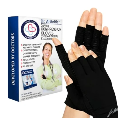 Afbeelding van Ontworpen door artsen, artrose handschoenen met koper, compressiehandschoenen voor vrouwen en mannen, artritis handschoenen/wanten om pijn warmte te verlichten, zwart